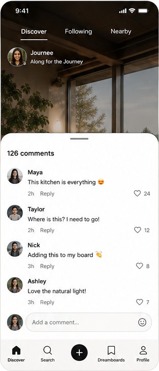 Comments sheet open over a playing video